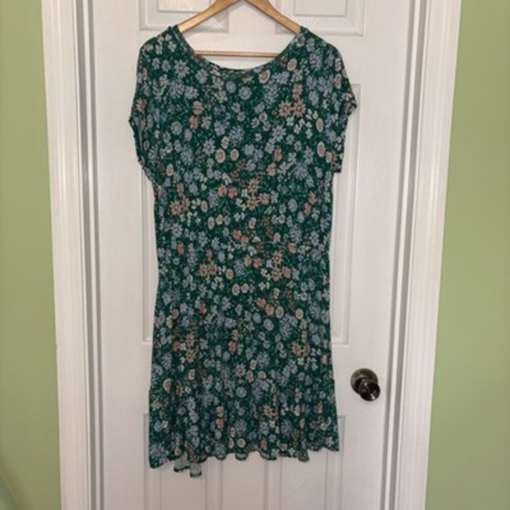 NWOT Ann Taylor Loft Outlet Green Floral T-Shirt Sundress, Size XL, Short Sleeve